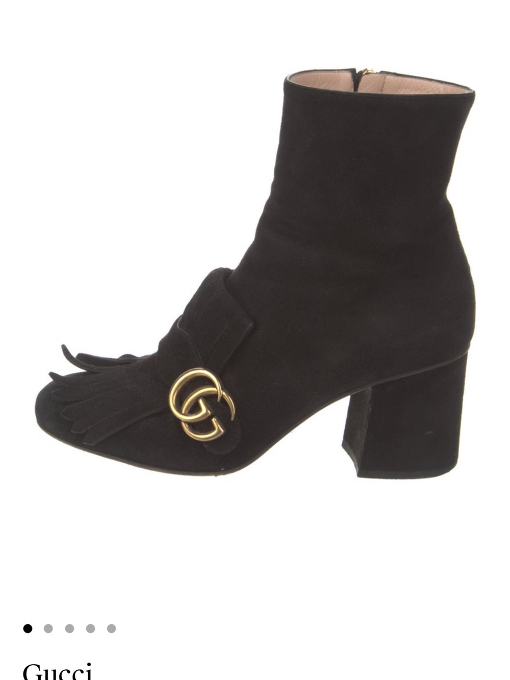 Gucci Black Suede Kiltie Ankle Boots with Gold Double G